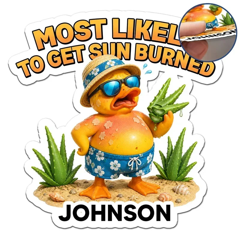 Personalized Funny Acrylic Magnet Most Likely to Get Sunburned Gift for Travelers