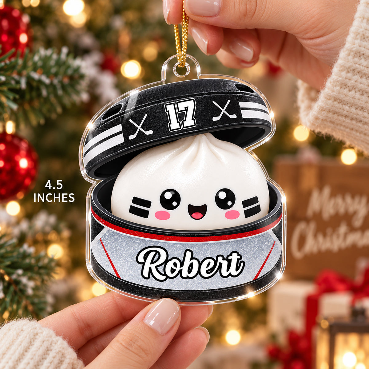 Personalized Hockey Dumpling Acrylic Ornament Gift for Kids