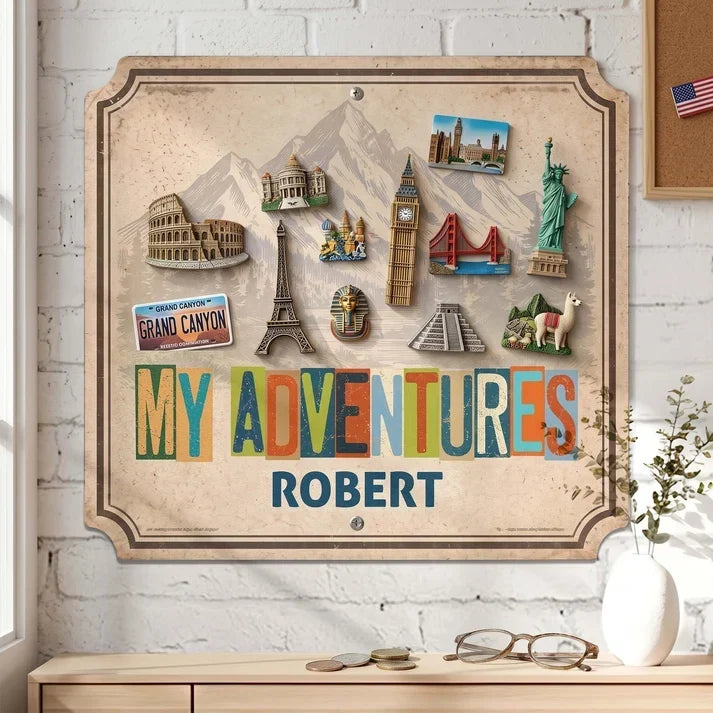 Personalized Shaped Metal Sign Travel Memories Gift for Adventurers