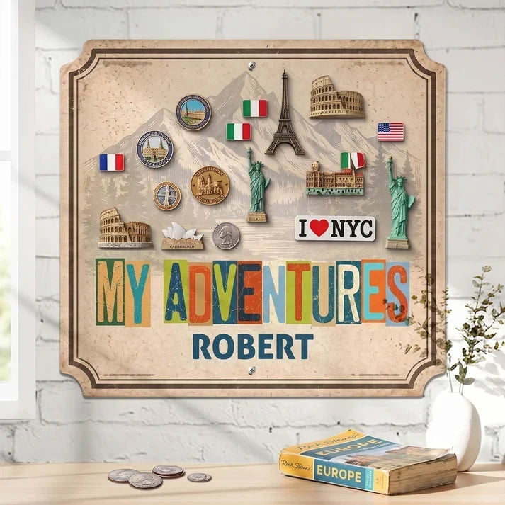 Personalized Shaped Metal Sign Travel Memories Gift for Adventurers