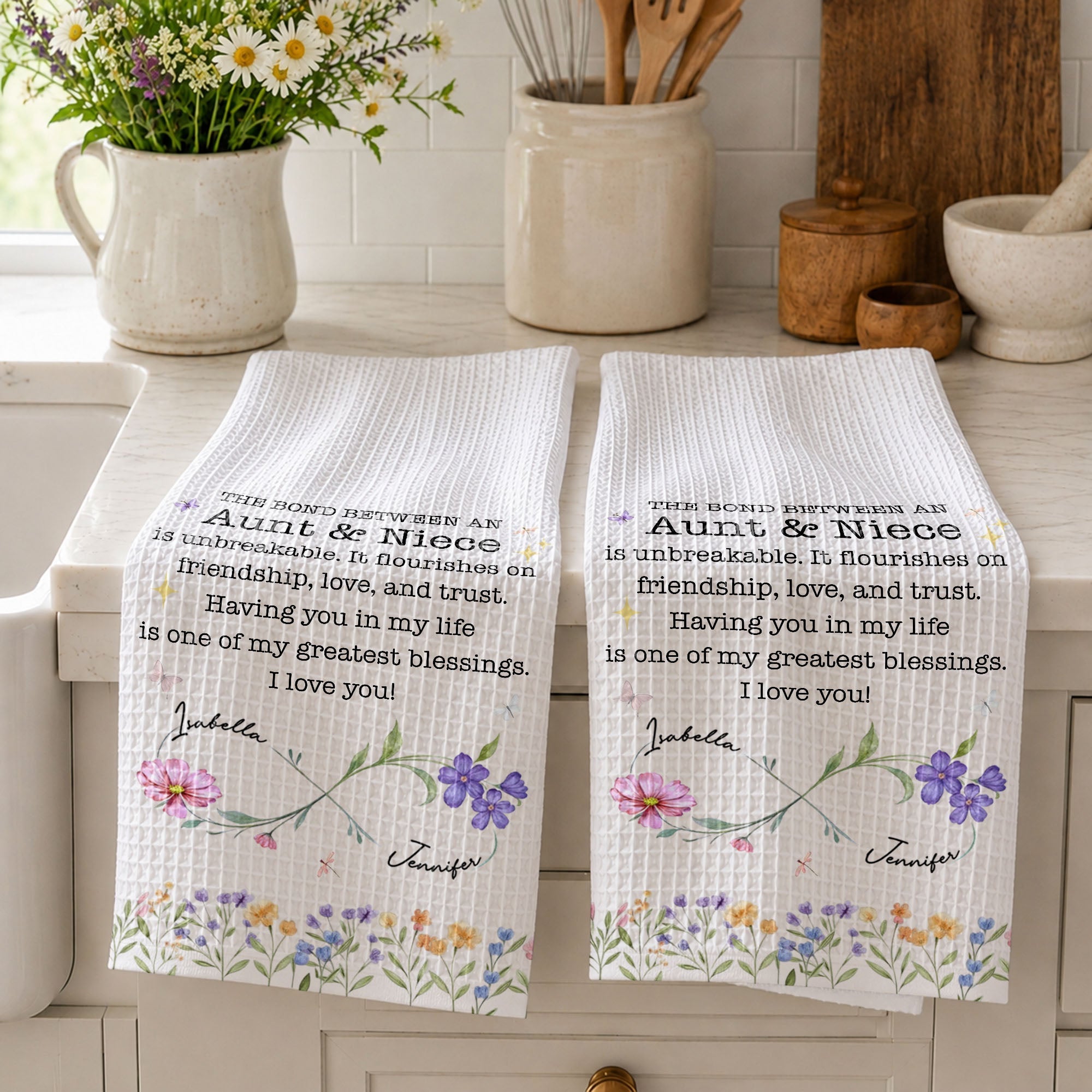 Personalized Kitchen Towel Floral Gift for Aunt Niece Bond