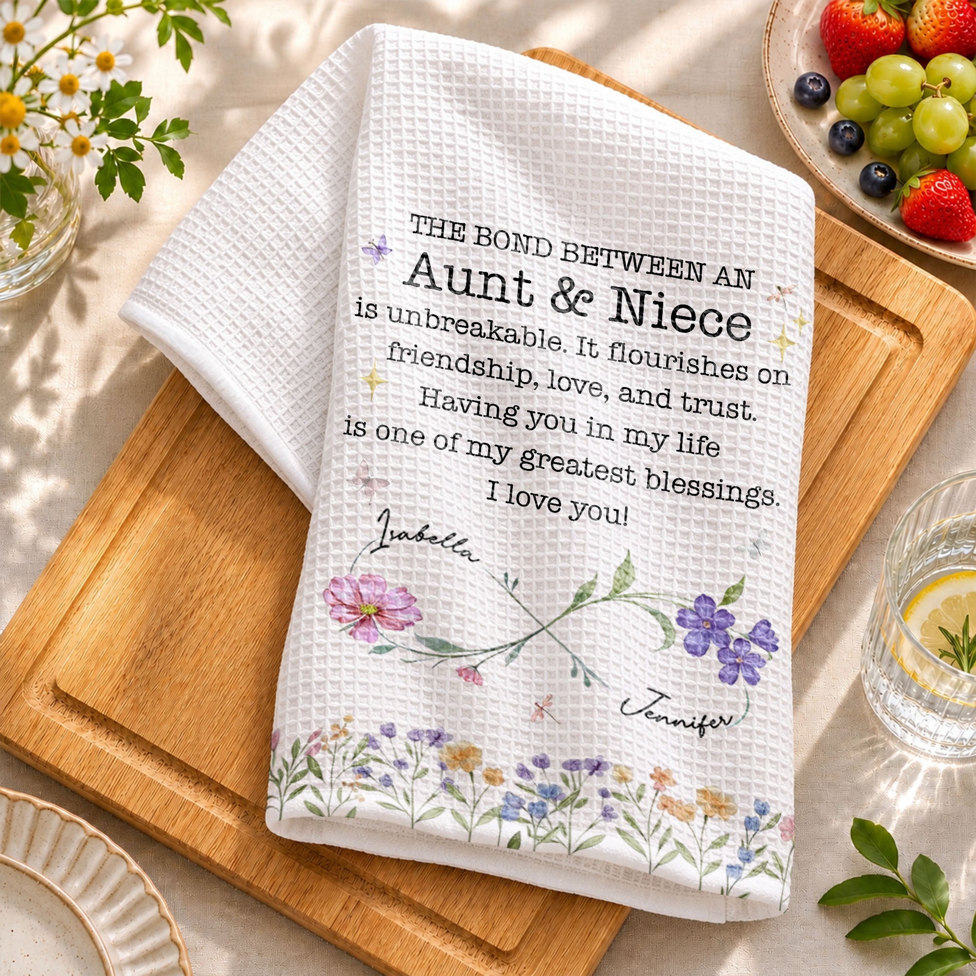 Personalized Kitchen Towel Floral Gift for Aunt Niece Bond