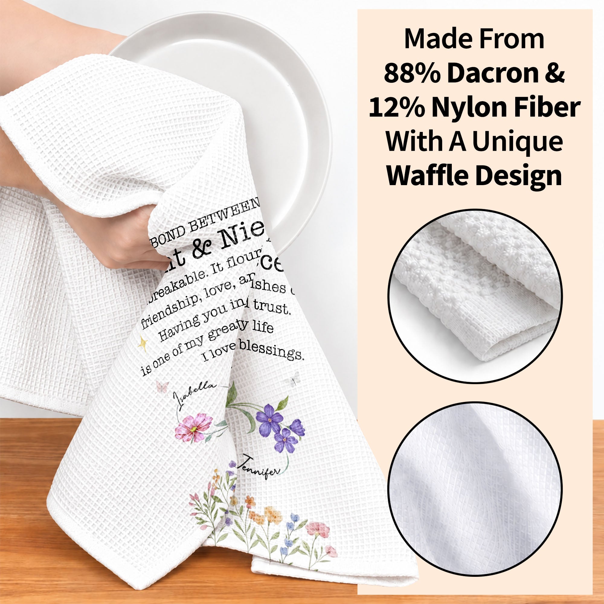 Personalized Kitchen Towel Floral Gift for Aunt Niece Bond