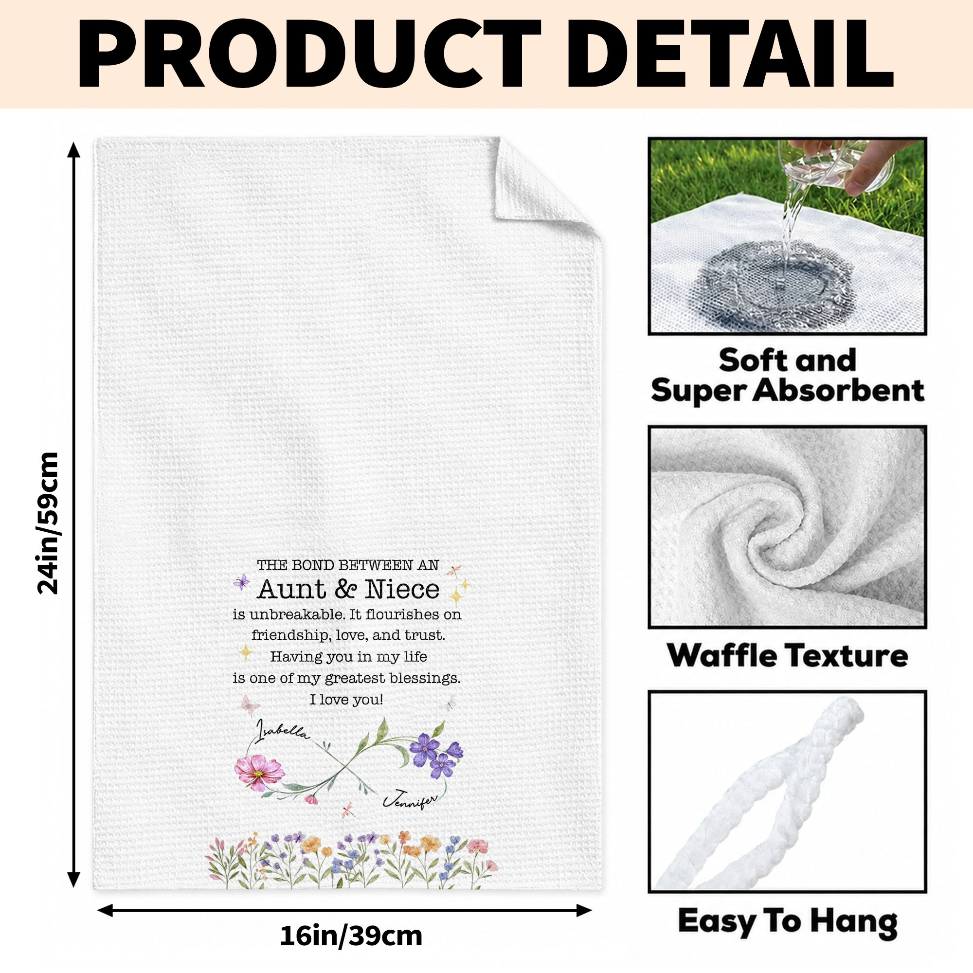 Personalized Kitchen Towel Floral Gift for Aunt Niece Bond