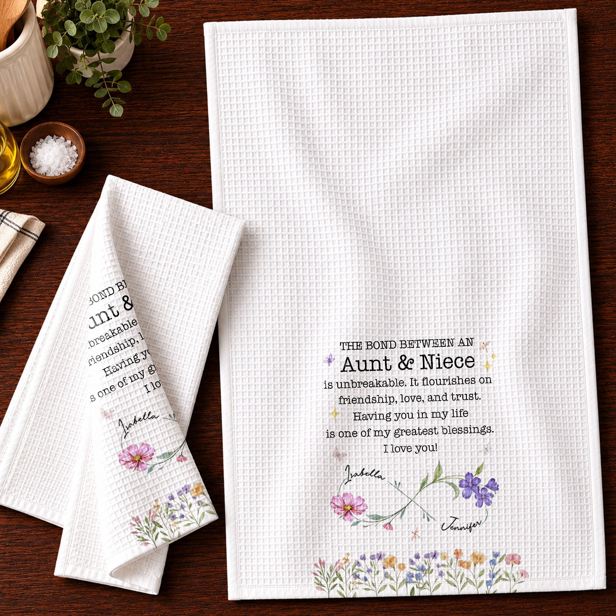 Personalized Kitchen Towel Floral Gift for Aunt Niece Bond