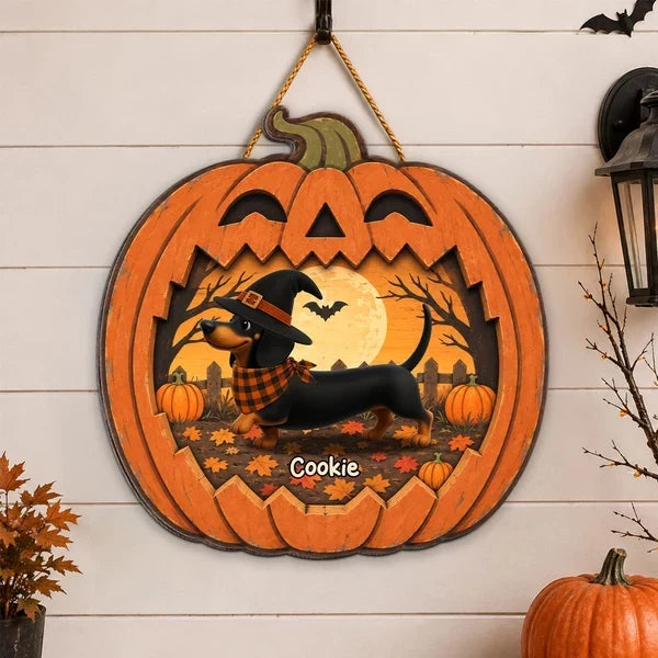 Personalized Wooden Halloween Sign for Dog Lovers | Custom Dachshund Gift