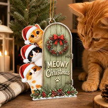 Load image into Gallery viewer, Personalized Meowy Christmas Acrylic Ornament for Cat Lovers
