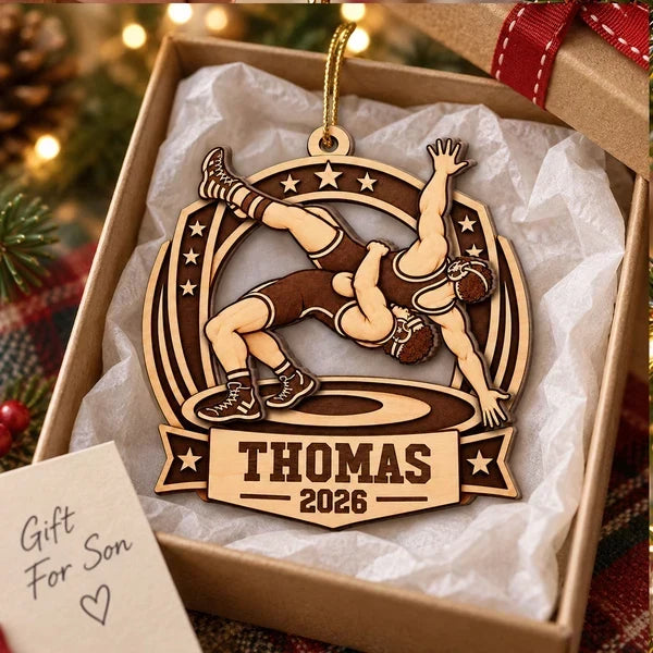 Personalized Wooden Wrestling Ornament Unique Gift for Son