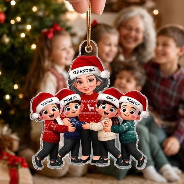 Personalized Acrylic Christmas Ornament for Grandma with Grandkids