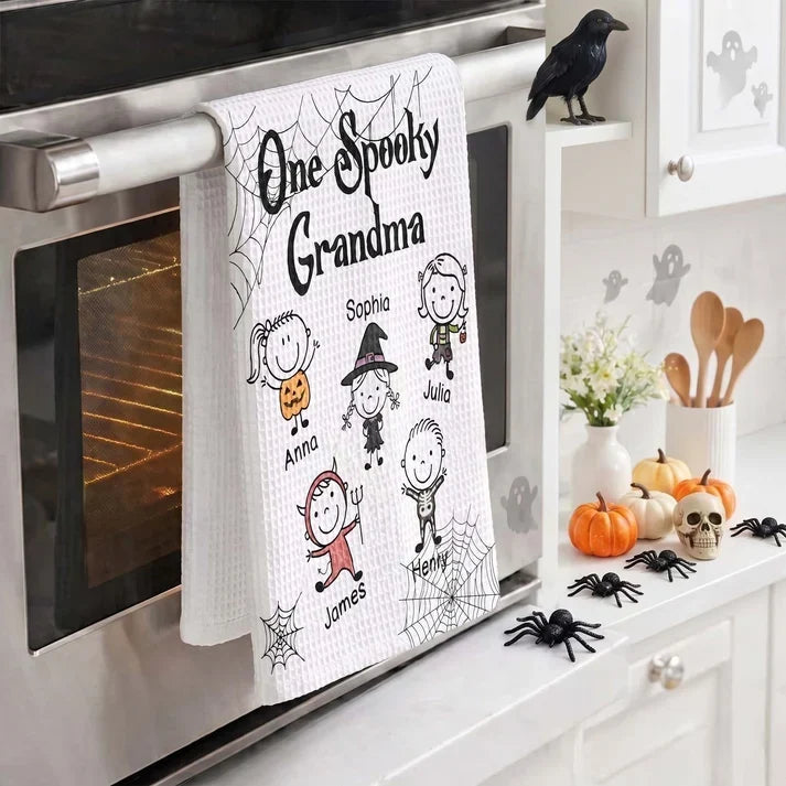 Personalized Halloween Kitchen Towel Unique Gift for Grandma