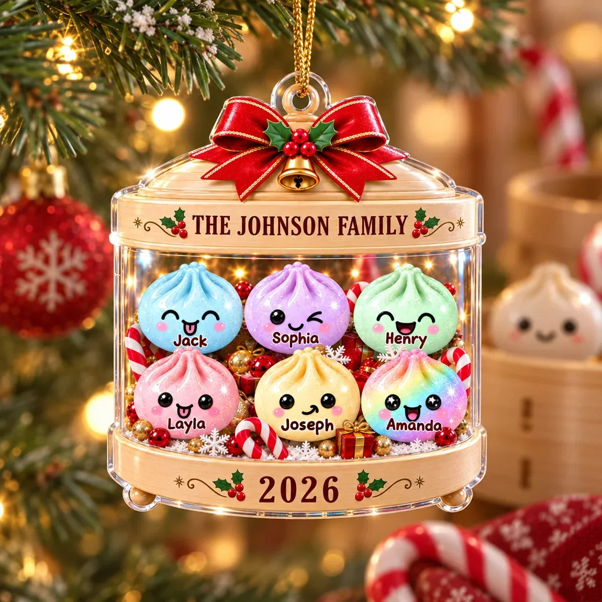Personalized Acrylic Christmas Ornament Cute Dumpling Family Gift for Family