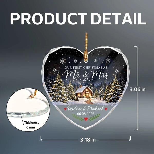 Personalized Crystal Heart Ornament First Christmas Gift for Couple