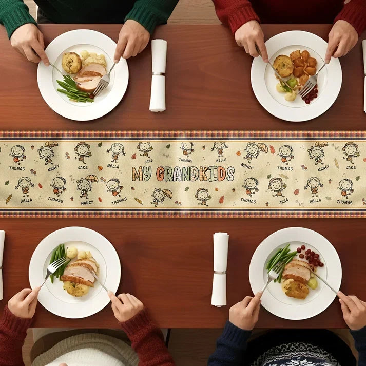 Personalized Table Runner with Grandkid Doodles for Grandparents Gift