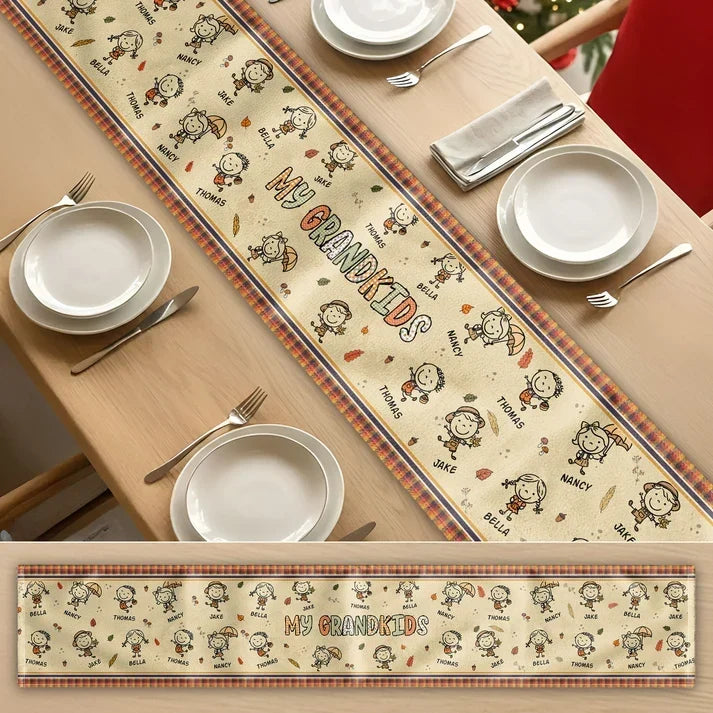 Personalized Table Runner with Grandkid Doodles for Grandparents Gift