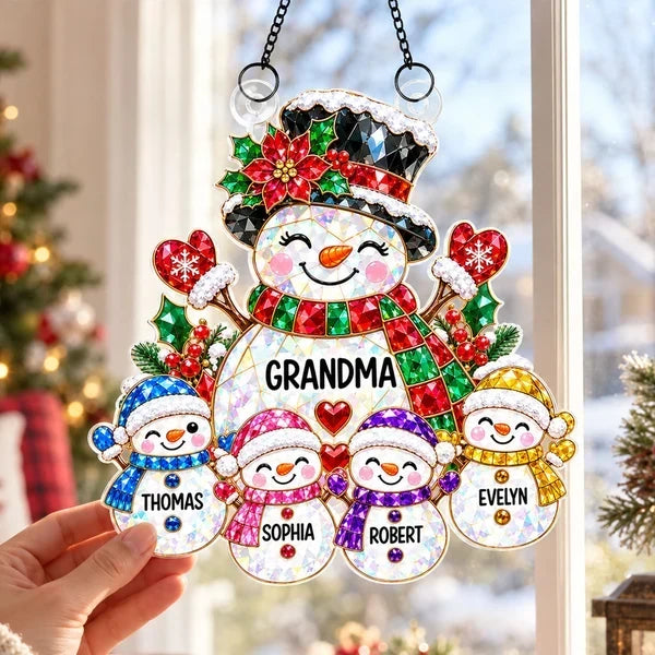 Personalized Snowman Acrylic Suncatcher Ornament for Grandma Christmas Gift