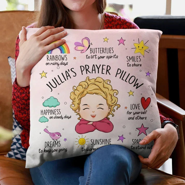 Personalized Child Art Square Pillow Uplifting Gift for Kids