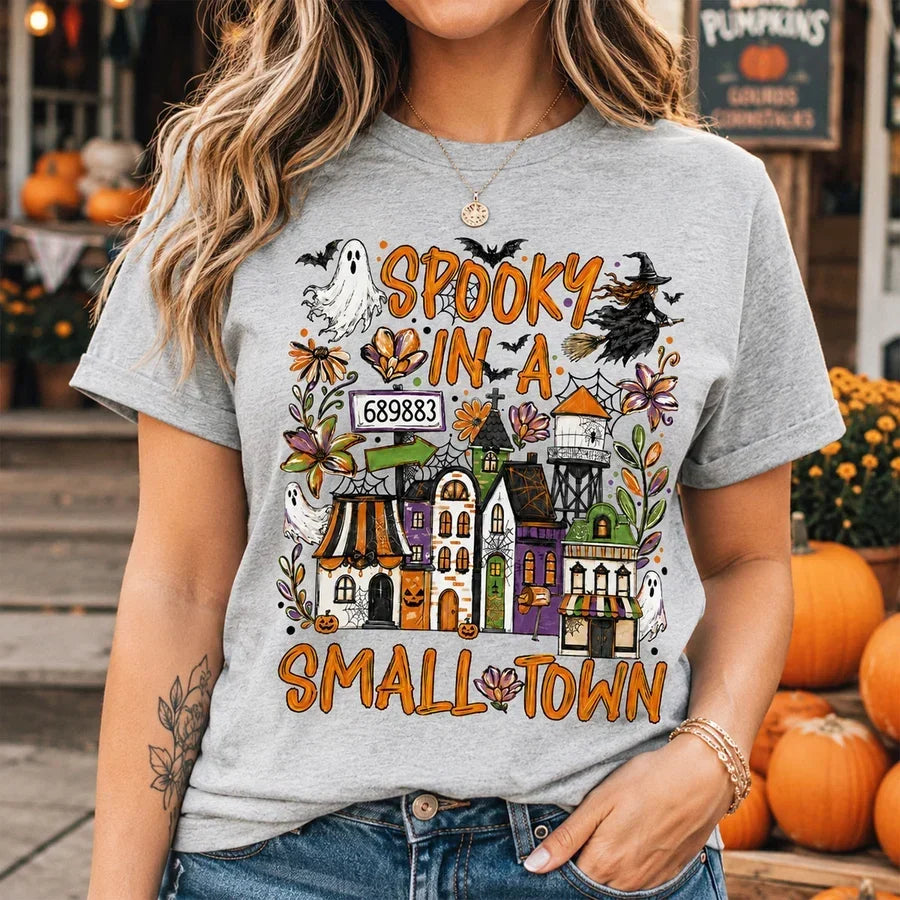 Personalized Halloween Tee Custom Small Town Scene Gift