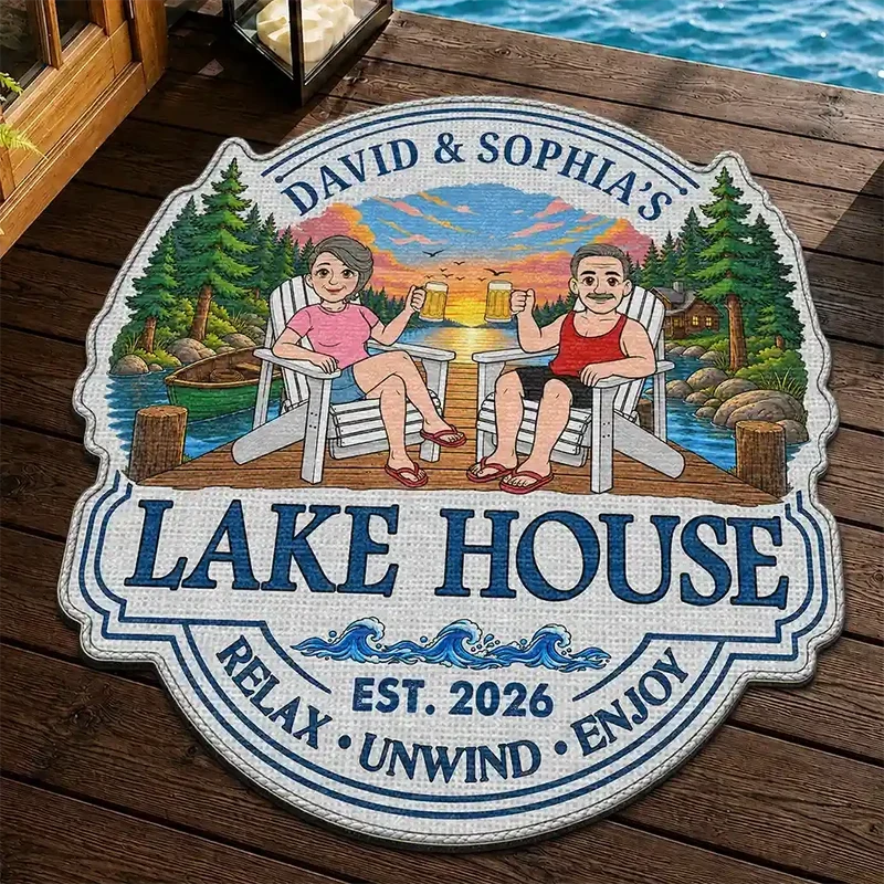 Personalized Shaped Doormat Lakeside Scene Gift for Couples