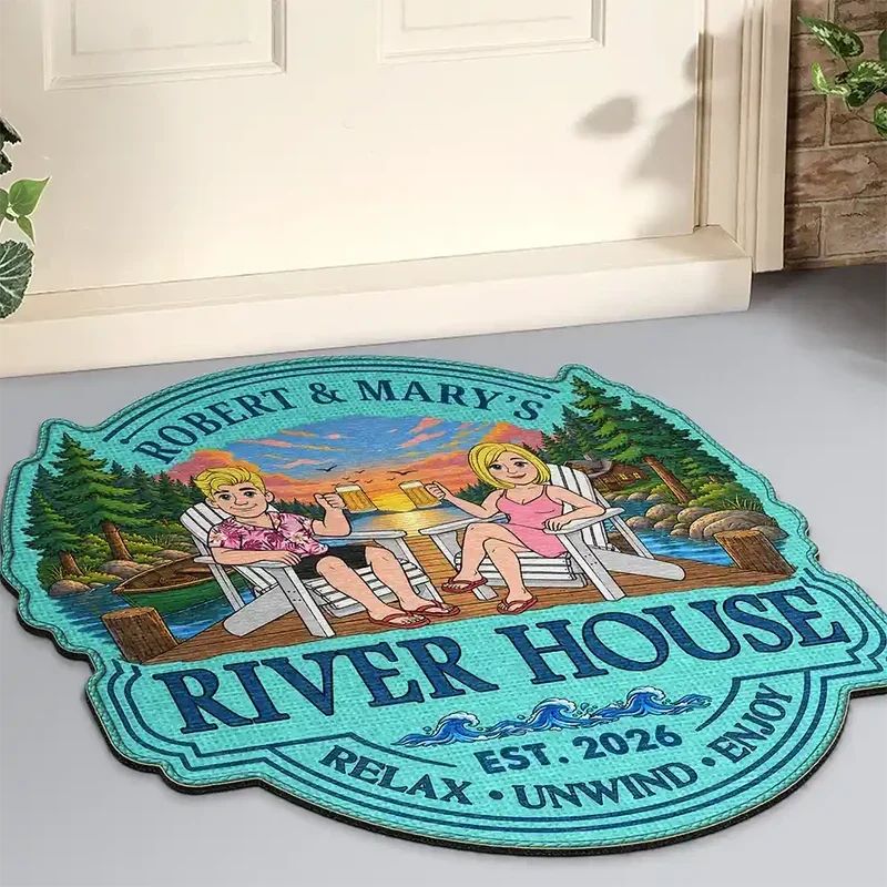 Personalized Shaped Doormat Lakeside Scene Gift for Couples