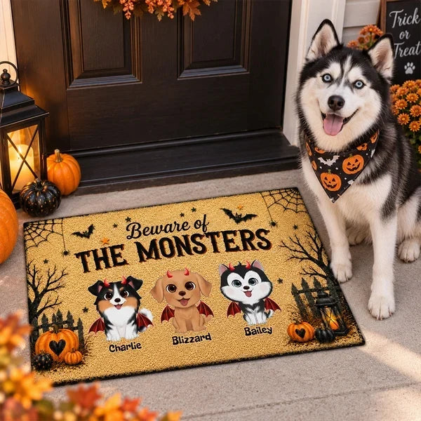 Personalized Halloween Doormat for Dog Lovers, Cute Pumpkins Design