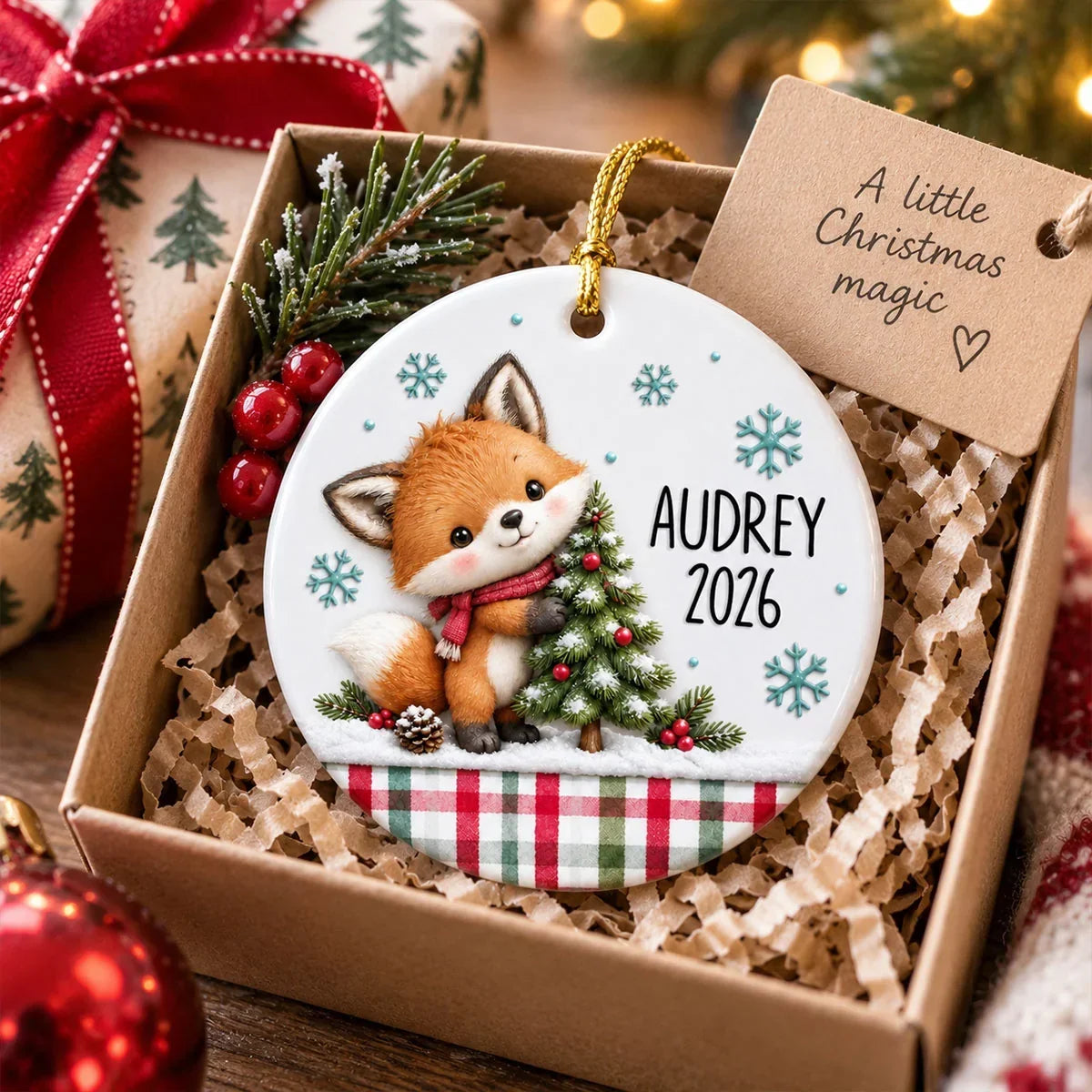 Personalized Ceramic Ornament Cute Woodland Animals Gift for Kids