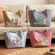 Load image into Gallery viewer, Personalized Striped Canvas Tote Bag for Sewing Lovers Gift
