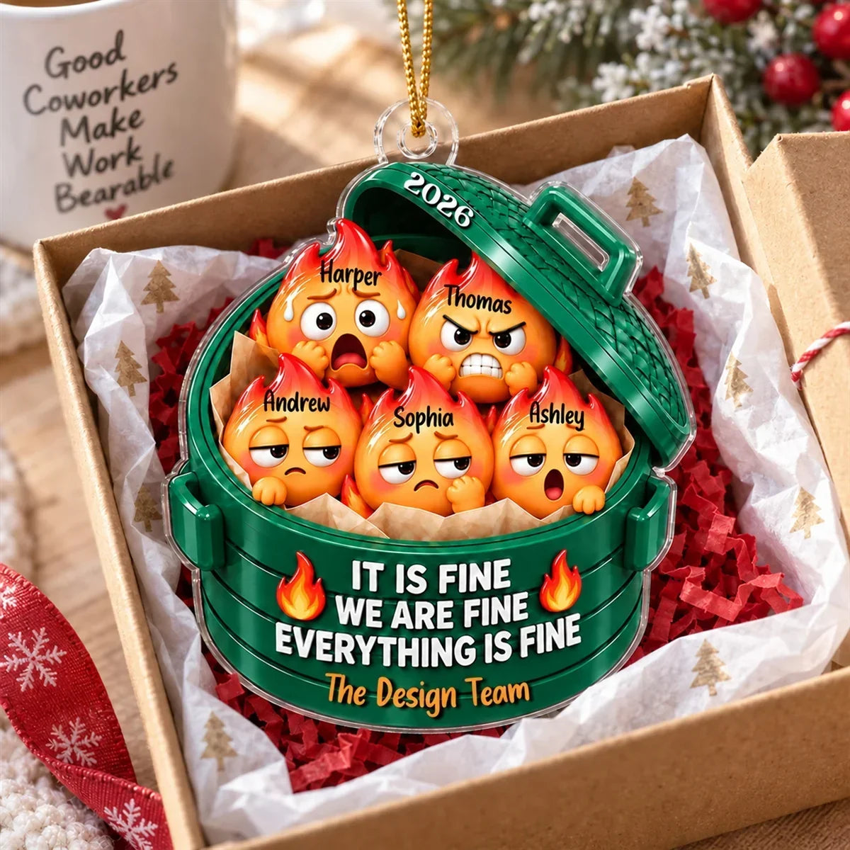 Personalized Funny Dumpster Fire Ornament Gift for Coworkers  | Christmas Decor