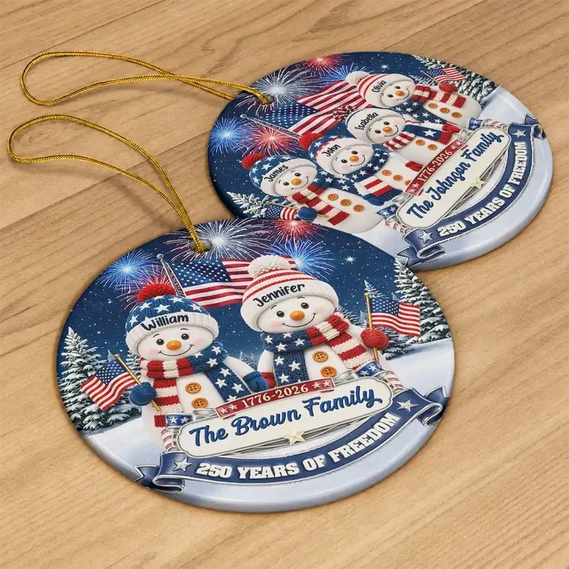 Personalized Snowman Family Ornament Ceramic Gift for Christmas