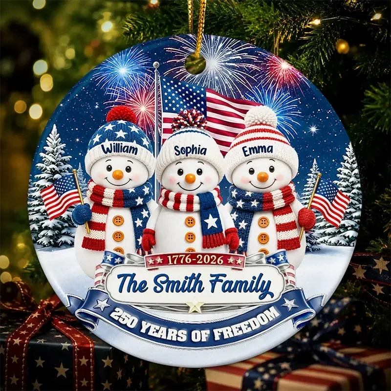 Personalized Snowman Family Ornament Ceramic Gift for Christmas