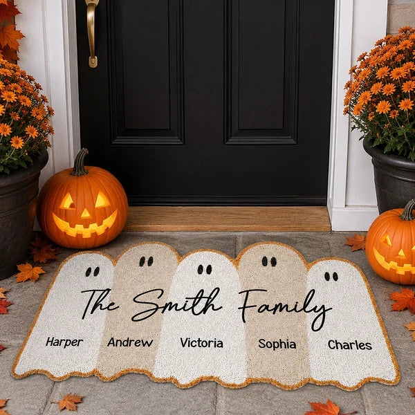 Personalized Halloween Ghost Family Doormat Cute Fall Decor