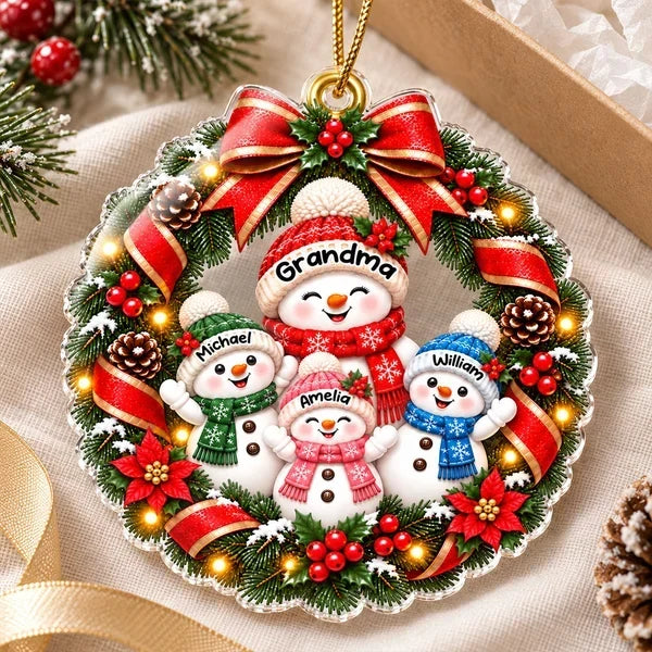 Personalized Acrylic Ornament Snowman Wreath Gift for Grandma