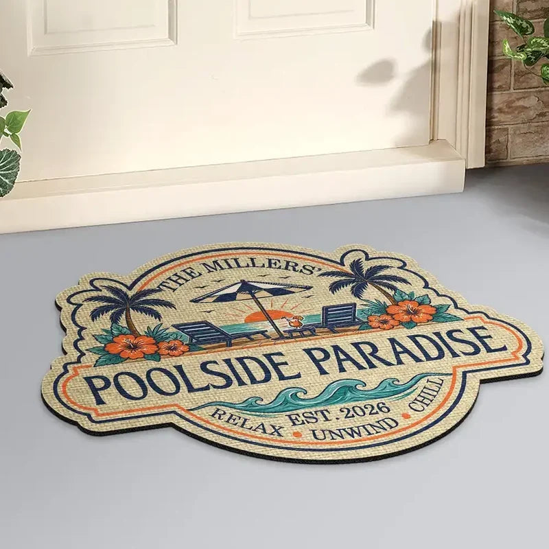 Personalized Shaped Doormat Relax Unwind Chill Pool Gift for Families