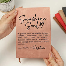 Load image into Gallery viewer, Personalized Leather Journal Sunshine Soul Quote Gift for Teacher
