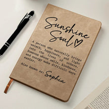 Load image into Gallery viewer, Personalized Leather Journal Sunshine Soul Quote Gift for Teacher
