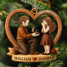 Load image into Gallery viewer, Personalized Wooden Engagement Ornament Custom Couple Gift
