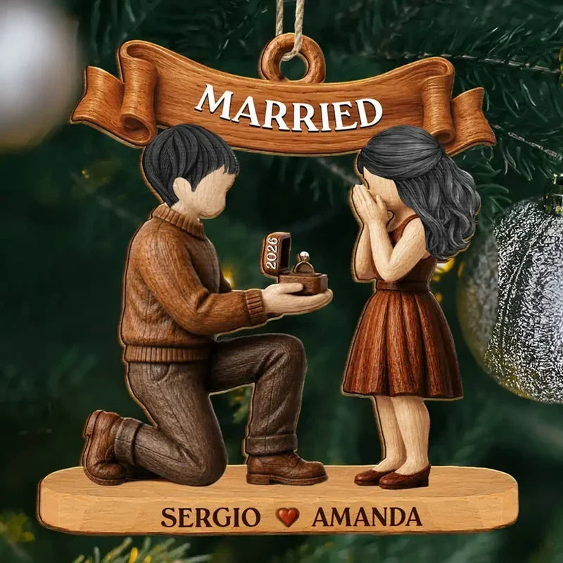 Personalized Wooden Engagement Ornament Custom Couple Gift