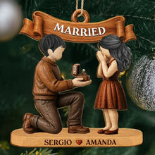 Load image into Gallery viewer, Personalized Wooden Engagement Ornament Custom Couple Gift
