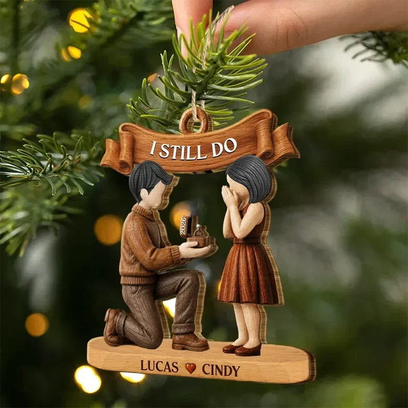 Personalized Wooden Engagement Ornament Custom Couple Gift