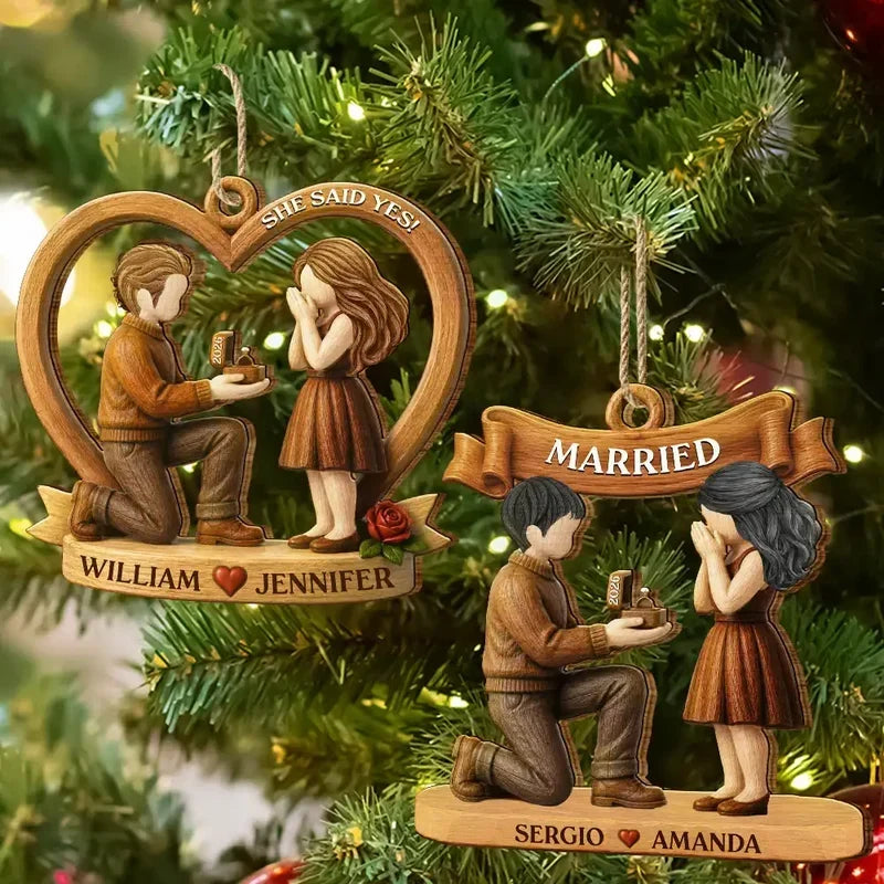 Personalized Wooden Engagement Ornament Custom Couple Gift