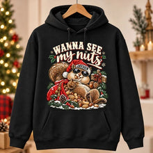 Load image into Gallery viewer, Personalized Funny Christmas Sweatshirt for Him - Wanna See My Nuts Santa Squirrel Gift
