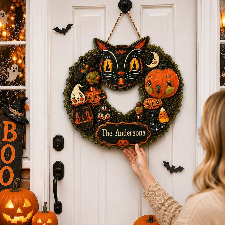Personalized Black Cat Wooden Sign Custom Gift for Cat Lovers Halloween