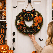 Load image into Gallery viewer, Personalized Black Cat Wooden Sign Custom Gift for Cat Lovers Halloween
