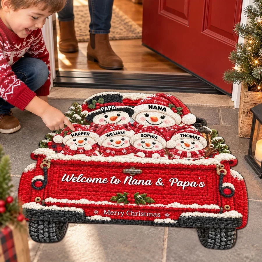 Personalized Snowman Shaped Doormat Creative Family Gift for Nana & Papa