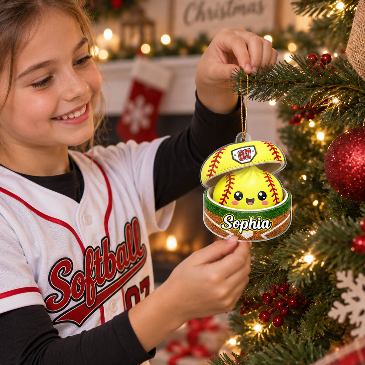Personalized Softball Acrylic Ornament Cute Yellow Gift for Daughter and Son