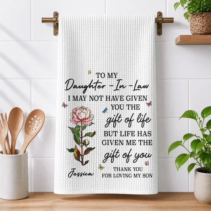 Personalized Kitchen Towel with Vintage Rose Quote Gift for Daughter-in-Law