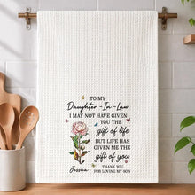 Load image into Gallery viewer, Personalized Kitchen Towel with Vintage Rose Quote Gift for Daughter-in-Law
