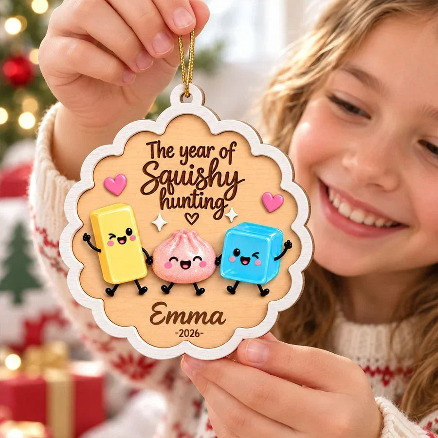 Personalized Squishy Friends Wooden Ornament for Kids Christmas Gift