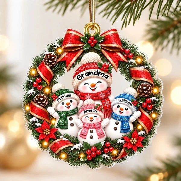 Personalized Acrylic Ornament Snowman Wreath Gift for Grandma