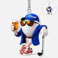 Load image into Gallery viewer, Personalized Golf Keychain with Beer Design Gift for Dad
