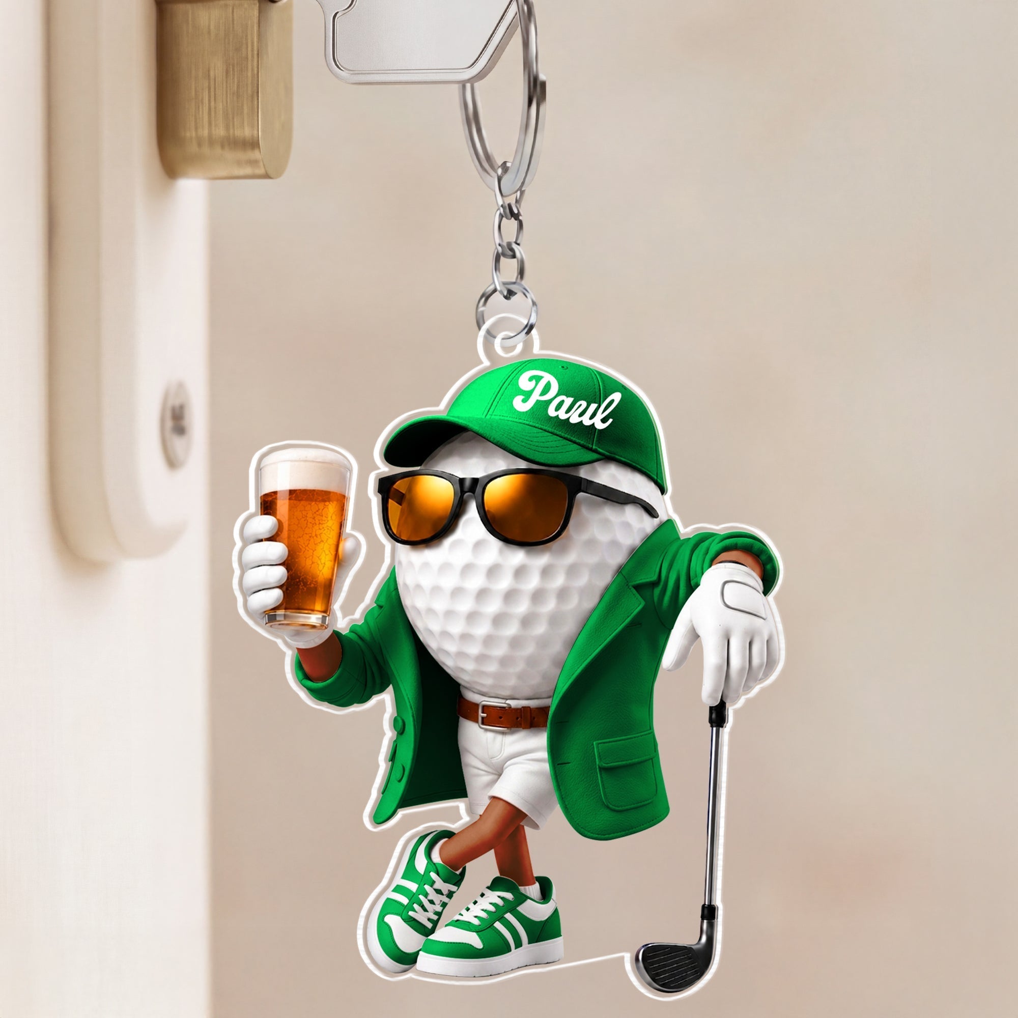 Personalized Golf Keychain with Beer Design Gift for Dad